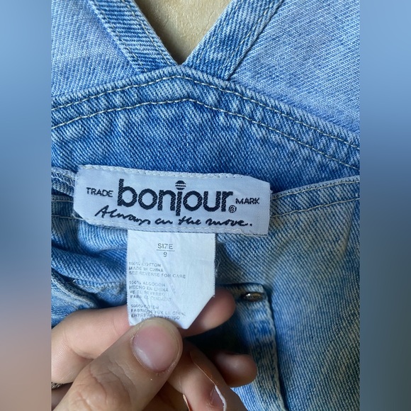 Bonjour Vintage Light Wash Denim Skirt Shorts Skort Overalls Two-tone Buttons 9 - Picture 7 of 9